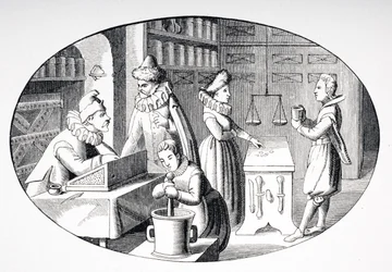 Shop of a Grocer and Druggist in the 17th century, from 